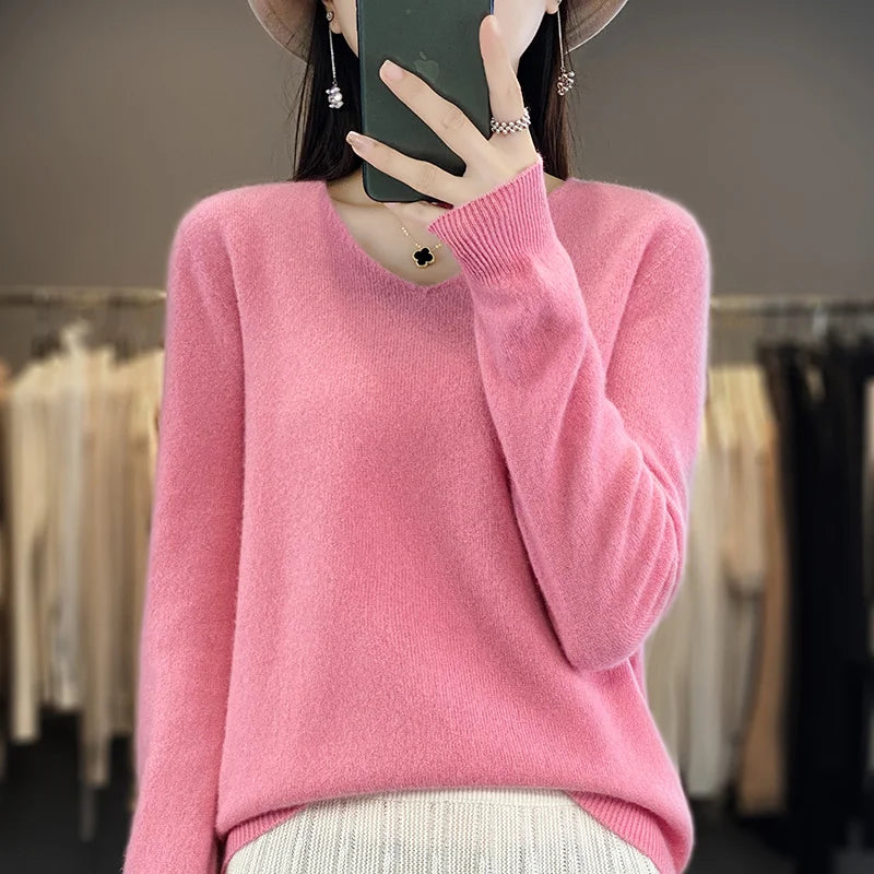 Cozy Australian Merino Wool V-Neck Sweater