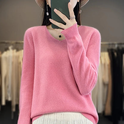 Warm Australian Merino Wool V-Neck Sweater