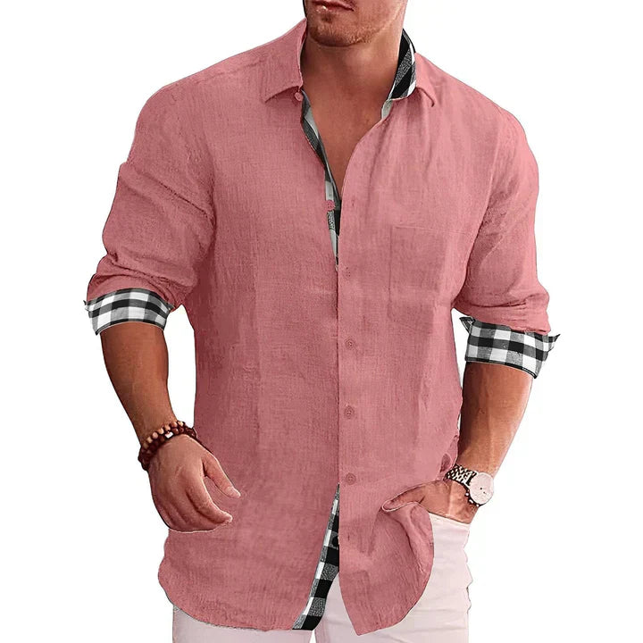 Men's casual shirt, rolled sleeves, contrasting accents