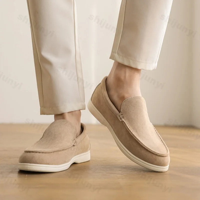 Men's Brown Suede Slip-On Loafers - Comfortable Grip Shoes - BritishElegance