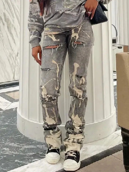 Fashionable Distressed Women's Jeans with Rips and Fading - BritishElegance