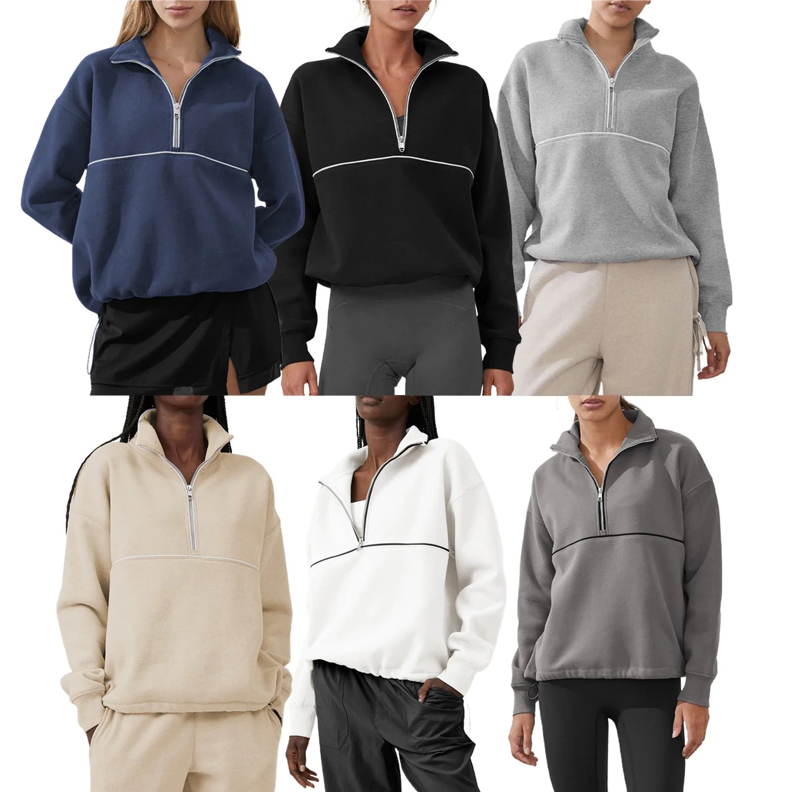 Casual Oversized Half Zip Sweatshirt – Comfortable Long Sleeve - BritishElegance