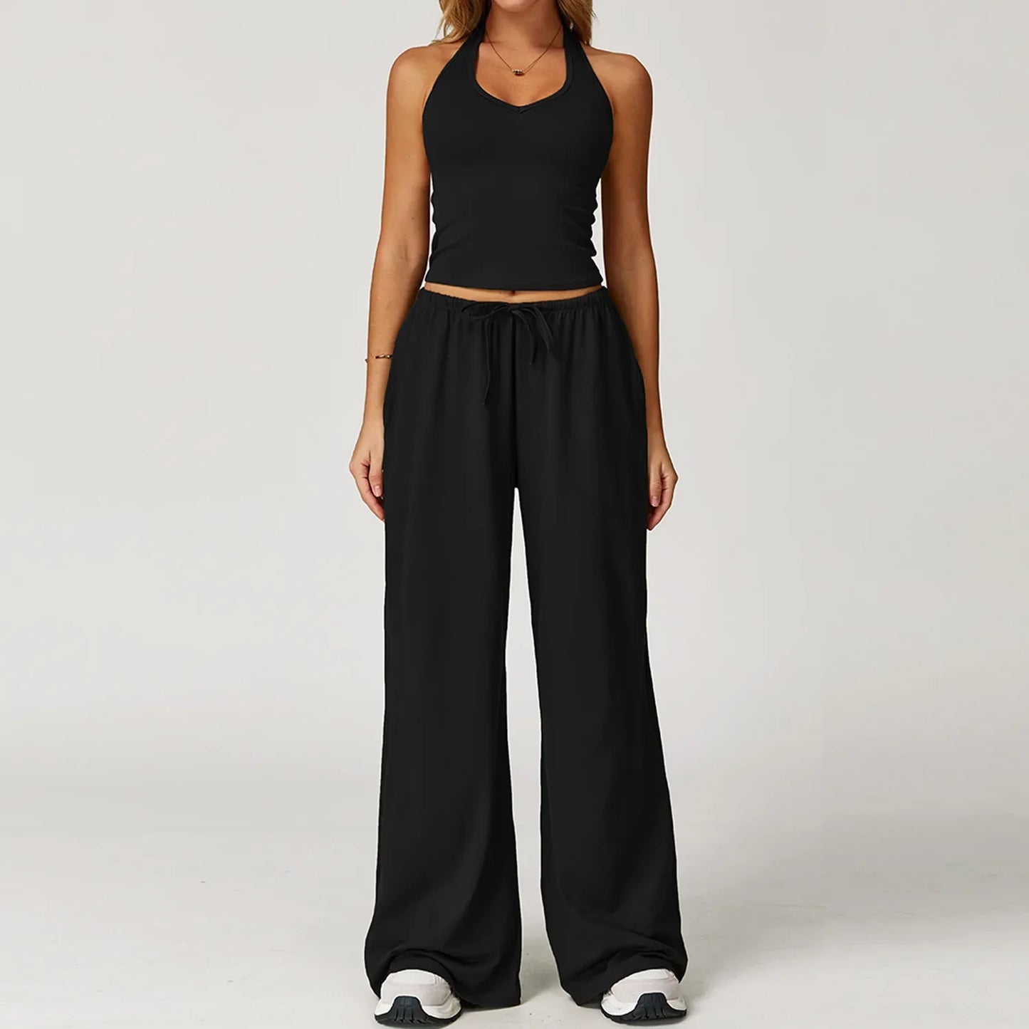 Women's Breathable Ribbed Tank & Elastic Waist Pants