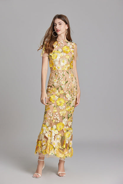 Marivelle – Elegant Embroidered Sheer Maxi Dress