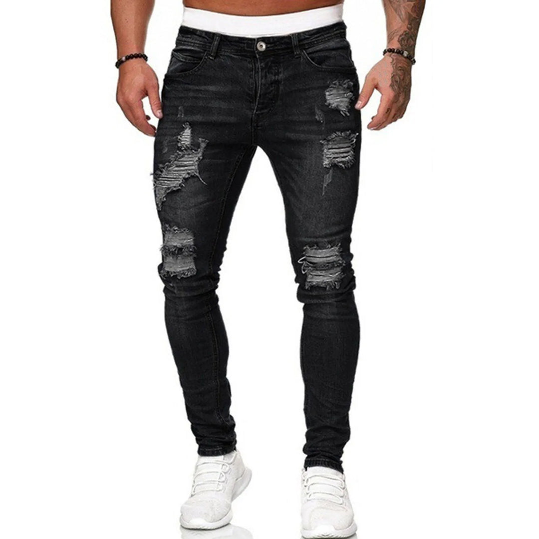 Men's Fashionable Distressed Denim Jeans with Pockets