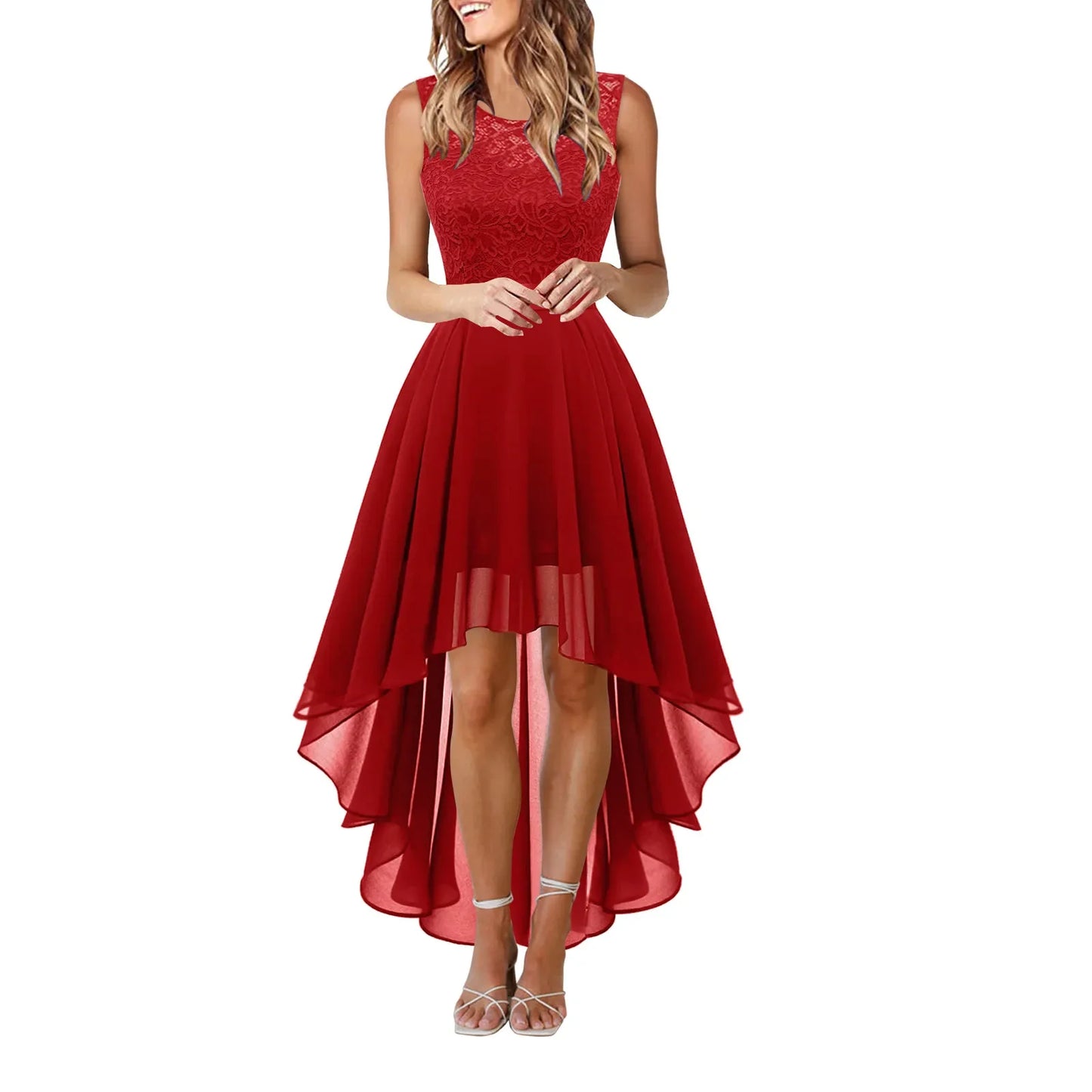 Elegant Lace Trimmed Party Dress