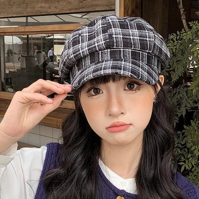 Classic Check Winter Beret Hat for Ladies