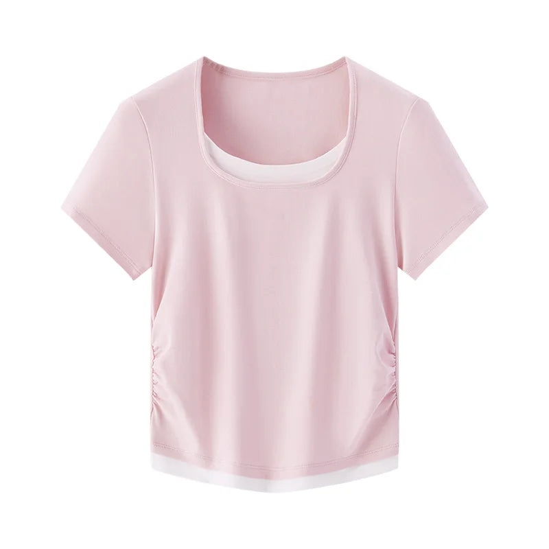 Fashionable Faux Crop Top – Flattering V-Neck Tee