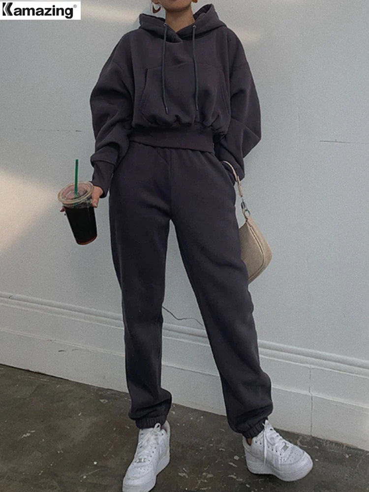 Warm Fleece Hoodie and Pant Set for Women - BritishElegance