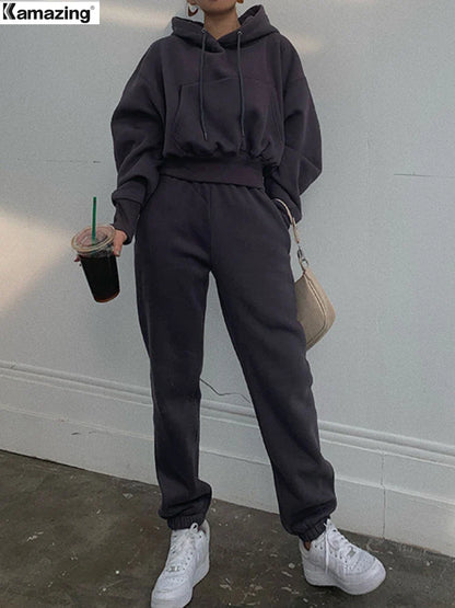 Warm Fleece Hoodie and Pant Set for Women - BritishElegance