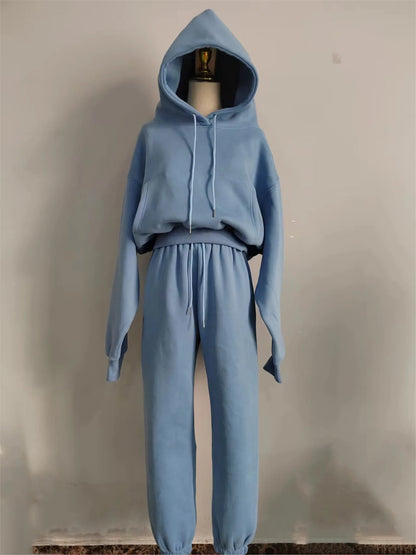 Warm Fleece Hoodie and Pant Set for Women