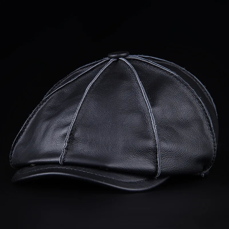 Classic Leather Octagon Hat - Warm Adjustable Fit
