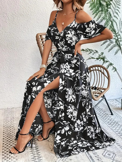 Flowy Floral Off Shoulder Long Maxi Dress for Women