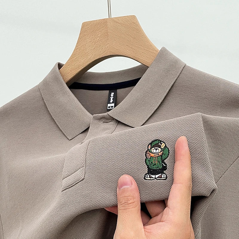 Casual Cotton Mens Long Sleeve Polo Shirt