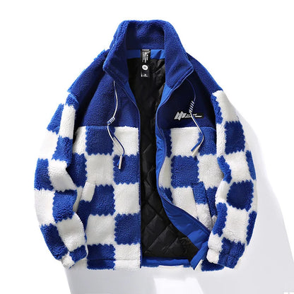 Cevori Checkerboard Pattern Fleece Winter Jacket