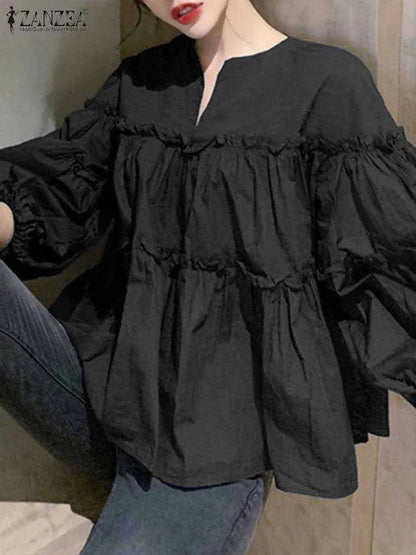 Chic Ruffled Bell Sleeve Woman's Blouse Top