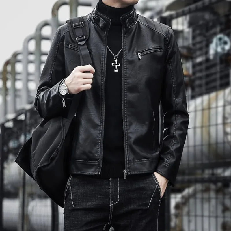 Fitted Petite Synthetic Leather Jacket Coat - BritishElegance