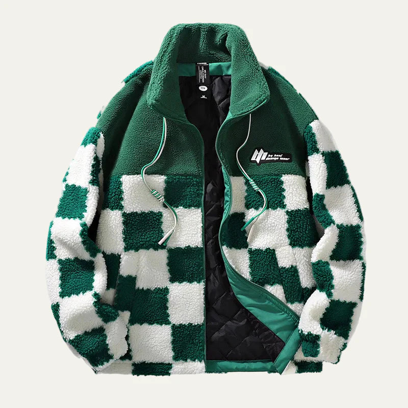 Men’s Checkerboard Fleece Jacket with Quilted Lining