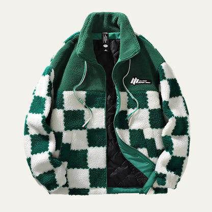 Men’s Checkerboard Fleece Jacket with Quilted Lining