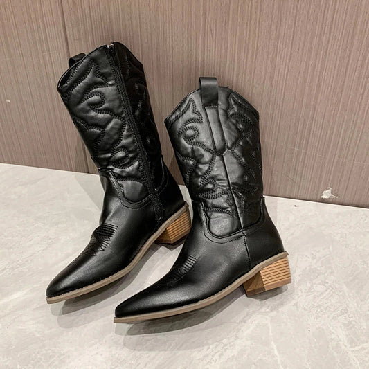 Western Embroidered Ankle Cowboy Boots for Women - BritishElegance