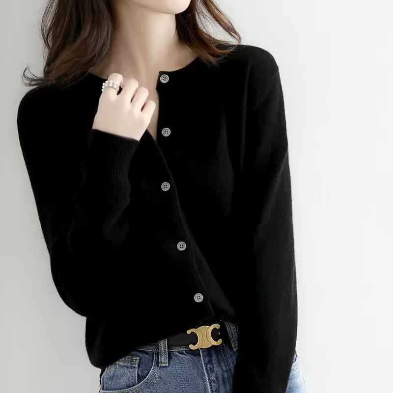 Classic Ladies Crew Neck Sweater Cardigan