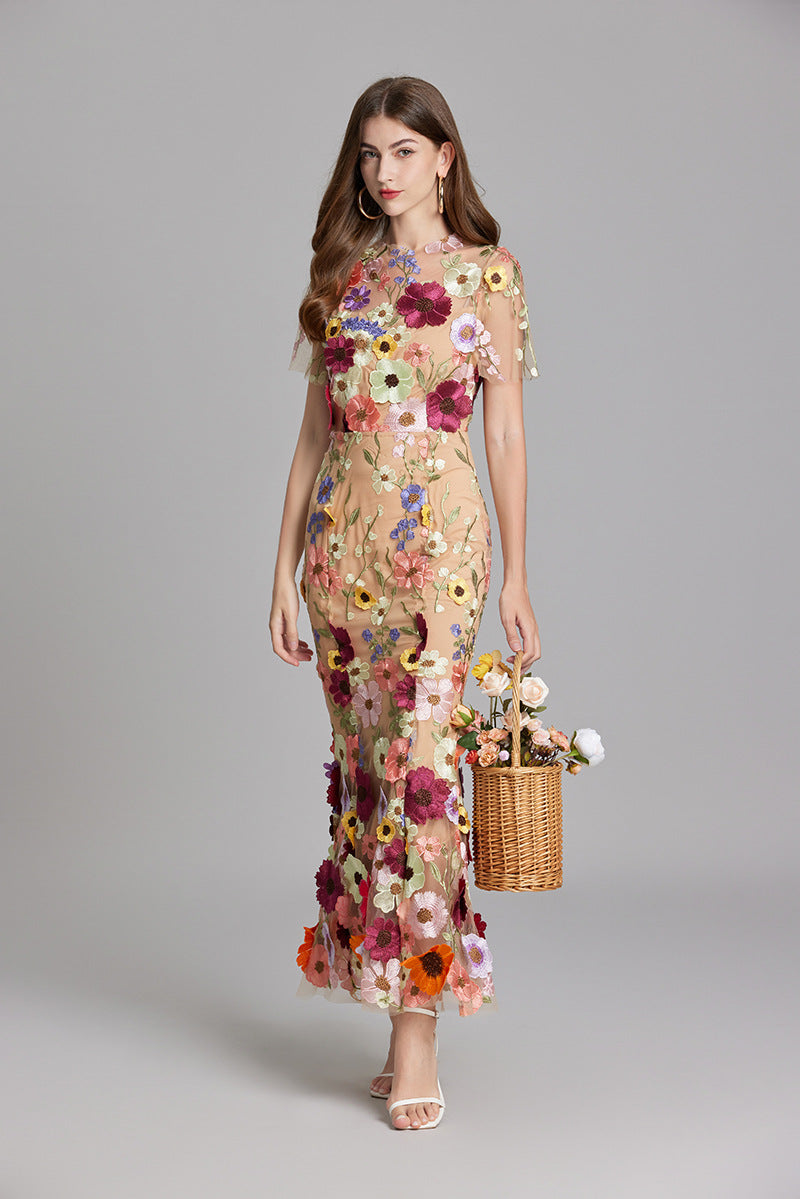 Marivelle – Elegant Embroidered Sheer Maxi Dress