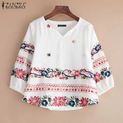 Retro Chic V-Neck Lantern Sleeve Top