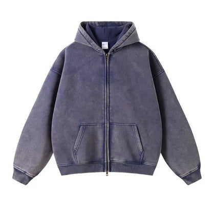 Fashionable Distressed Full Zip Street Hoodie
