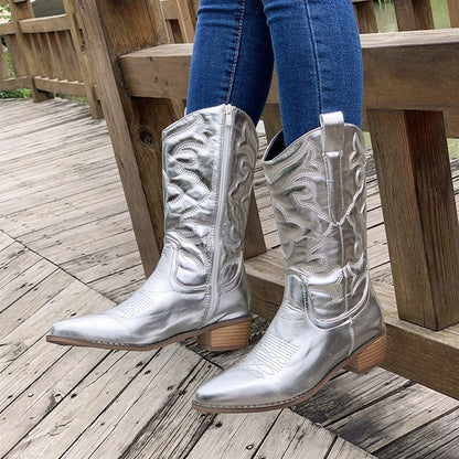 Western Embroidered Ankle Cowboy Boots for Women