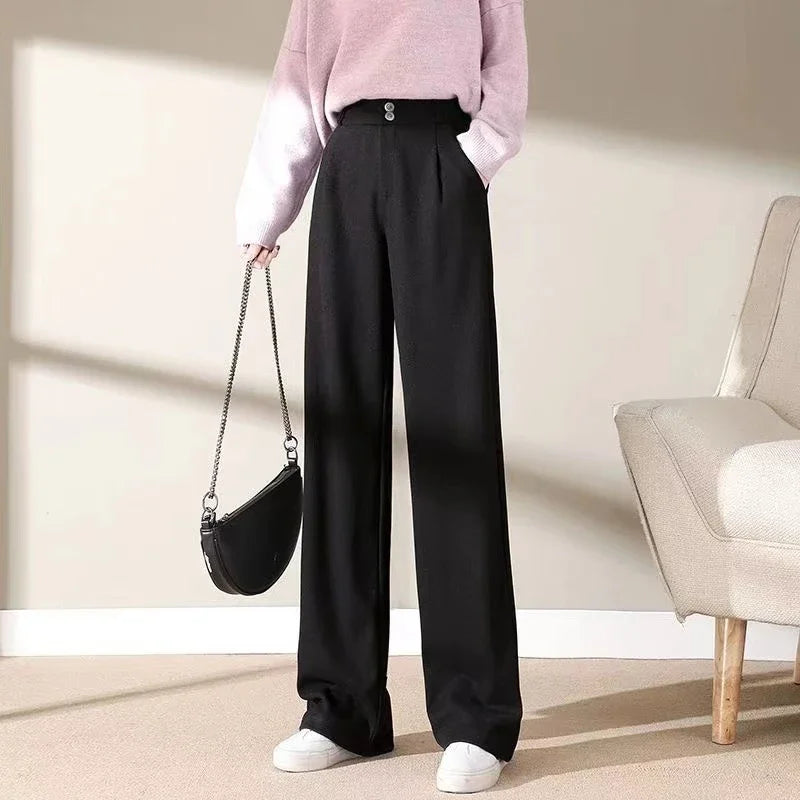 Comfortable Fit Wool Straight Leg Pants