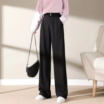 Comfortable Fit Wool Straight Leg Pants