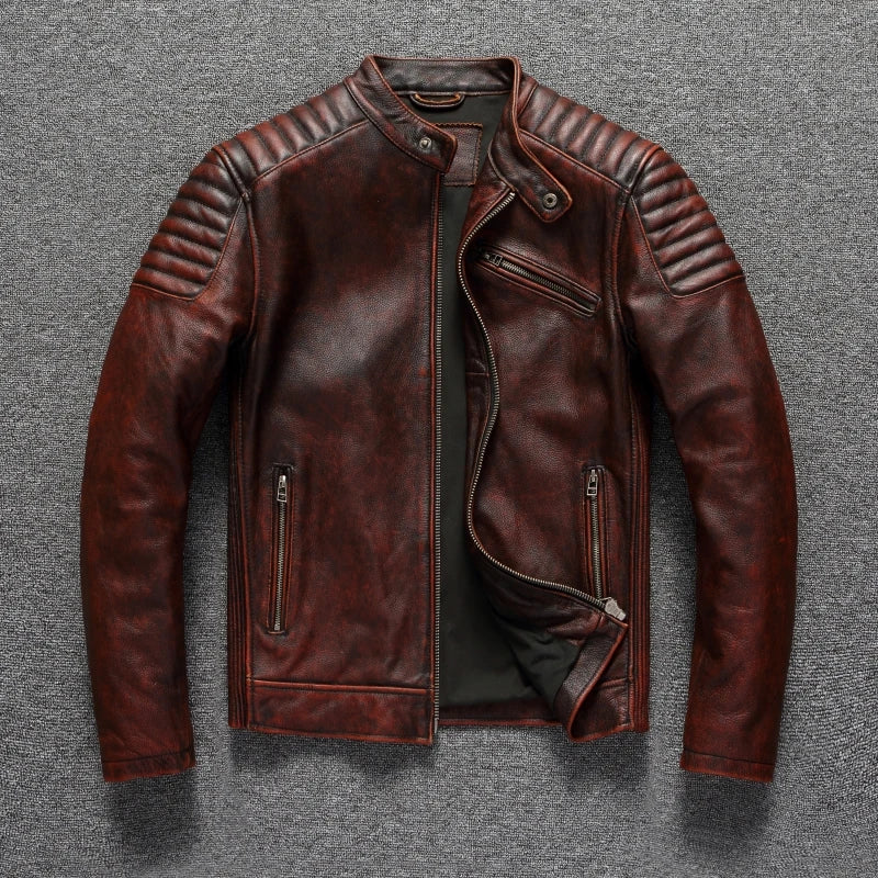 Authentic Leather Biker Jacket Classic Moto Style