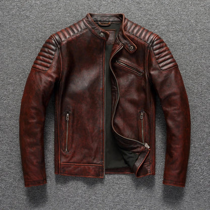 Authentic Leather Biker Jacket Classic Moto Style
