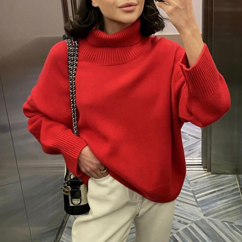 Cozy Oversized Winter Knit Turtleneck Sweater