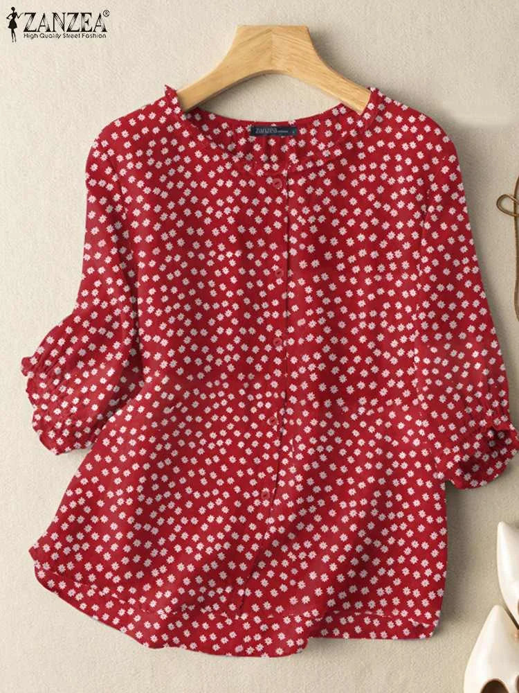 Women's Pretty Floral 3/4 Sleeve Blouse Top - BritishElegance
