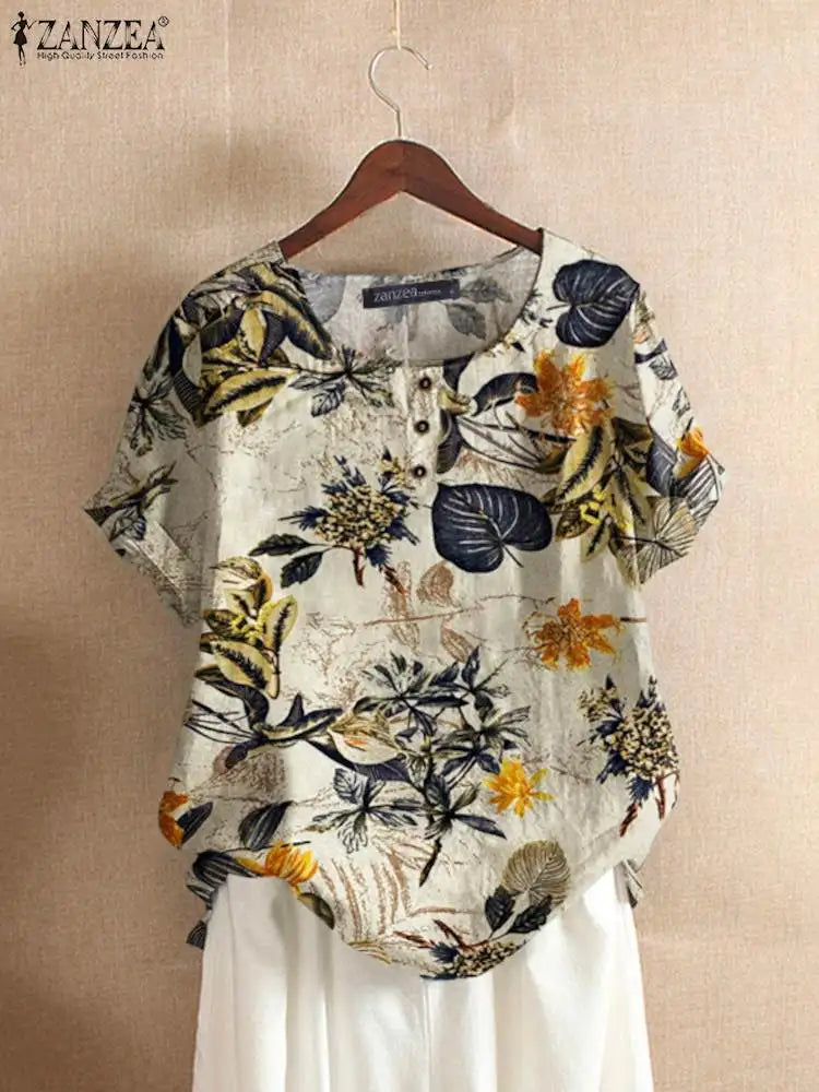 Pretty Floral Cotton Tunic Top for Women - BritishElegance