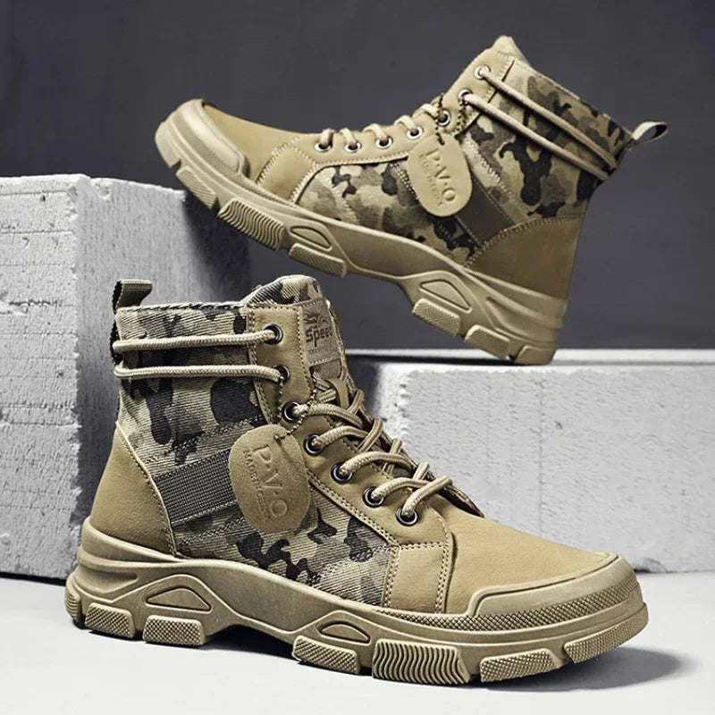 Tactical Camo Lace-Up Work Boots - BritishElegance