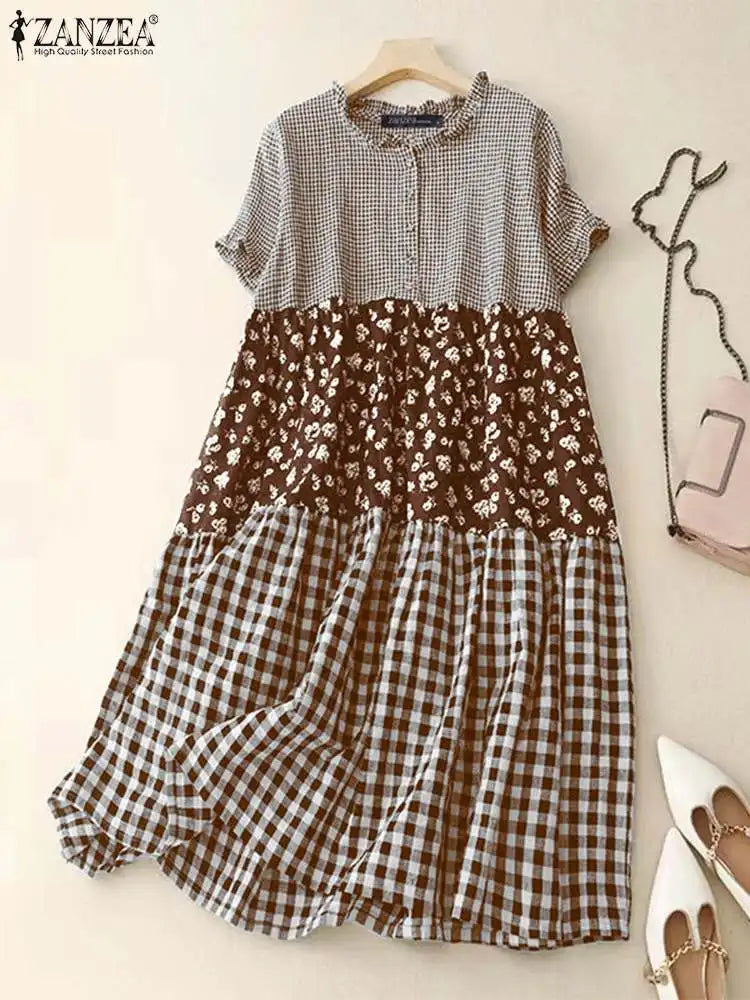 Classic Red Checked Long Dress - BritishElegance