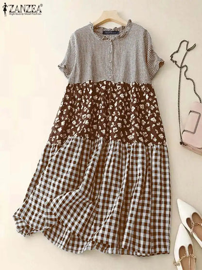 Classic Red Checked Long Dress - BritishElegance