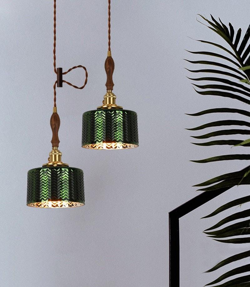 Sleek Green Glass Pendant Lamp with LED Light - BritishElegance