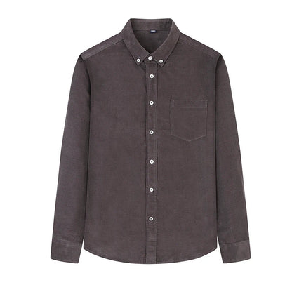 Shirt - Corduroy Blend Striped Pattern & Front Pocket
