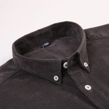 Shirt - Corduroy Blend Striped Pattern & Front Pocket