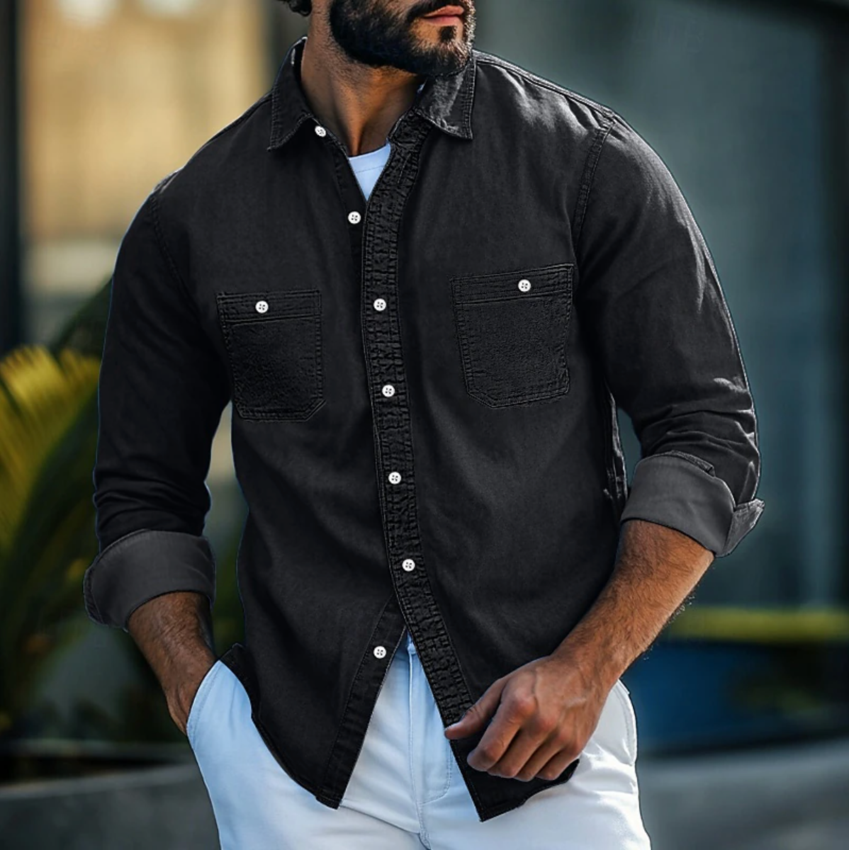 Shirt - Denim Blend Classic Collar & Breathable Shape