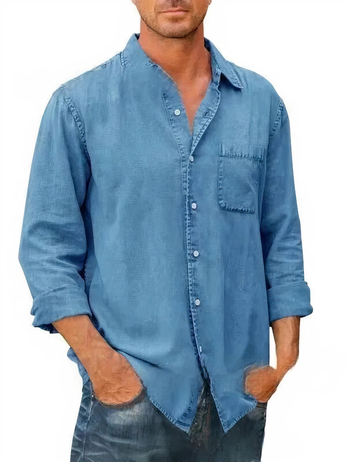 Shirt - Denim Blend Long Shape And Button Front Ease