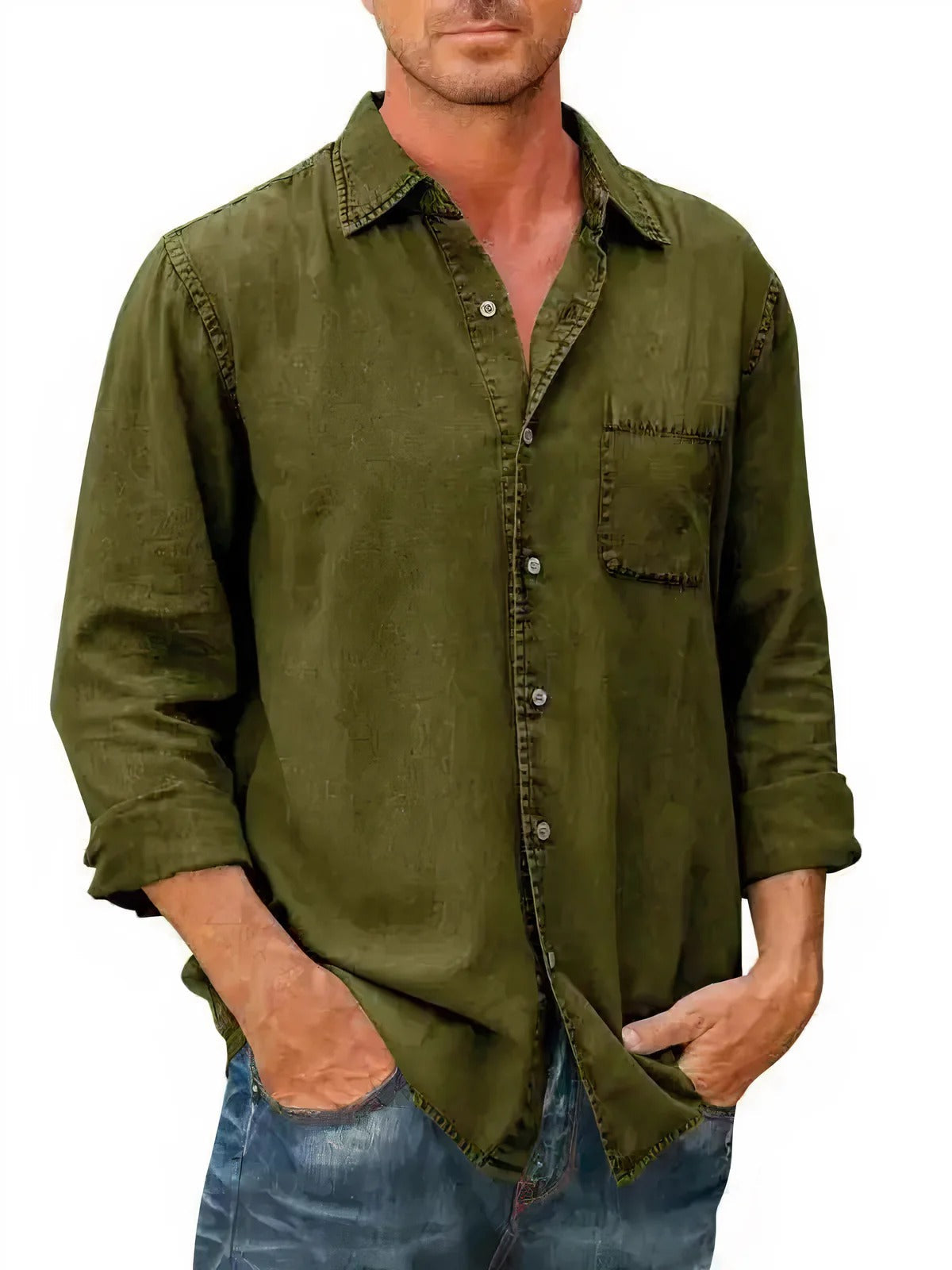 Shirt - Denim Blend Long Shape And Button Front Ease