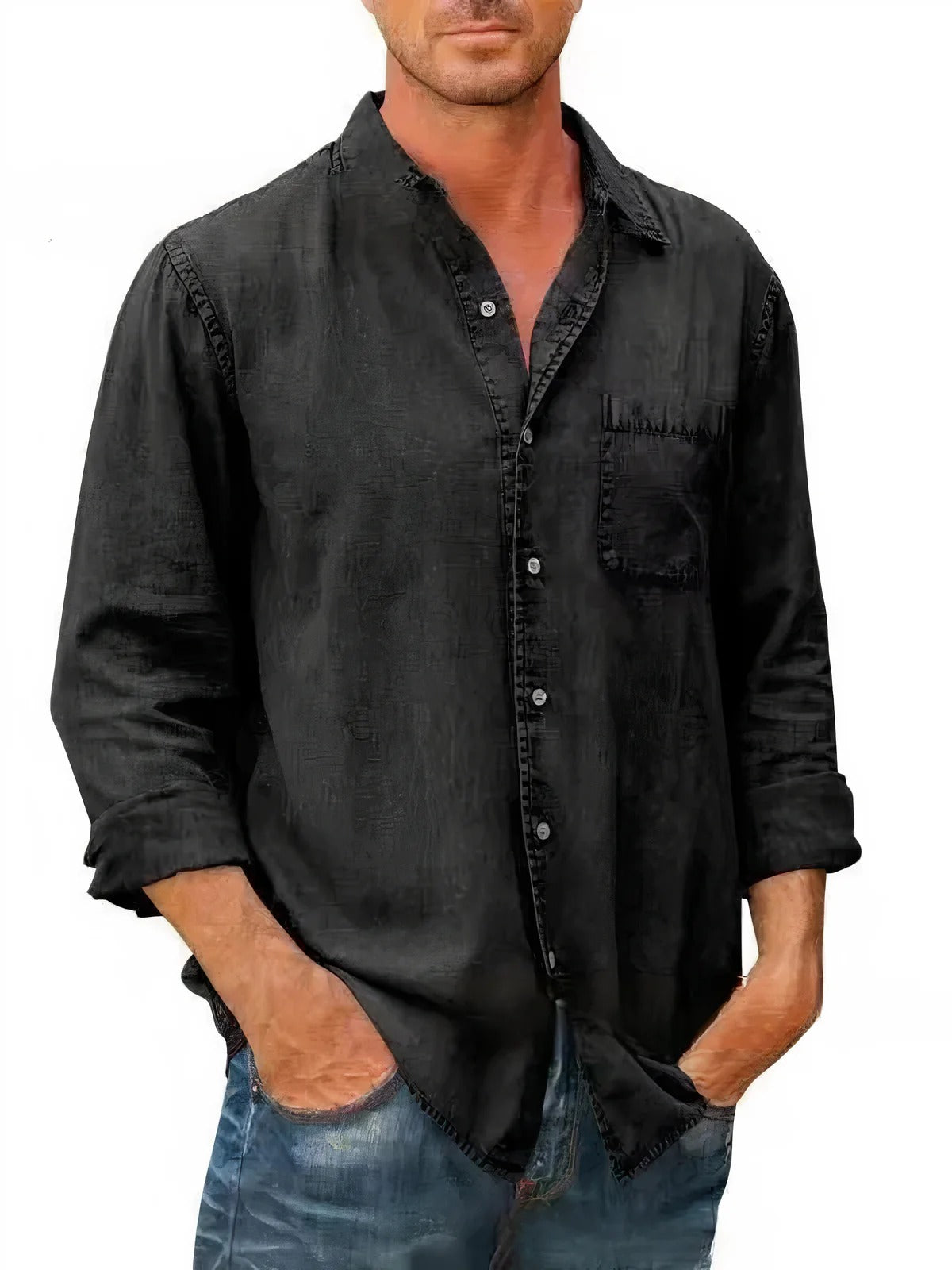 Shirt - Denim Blend Long Shape And Button Front Ease