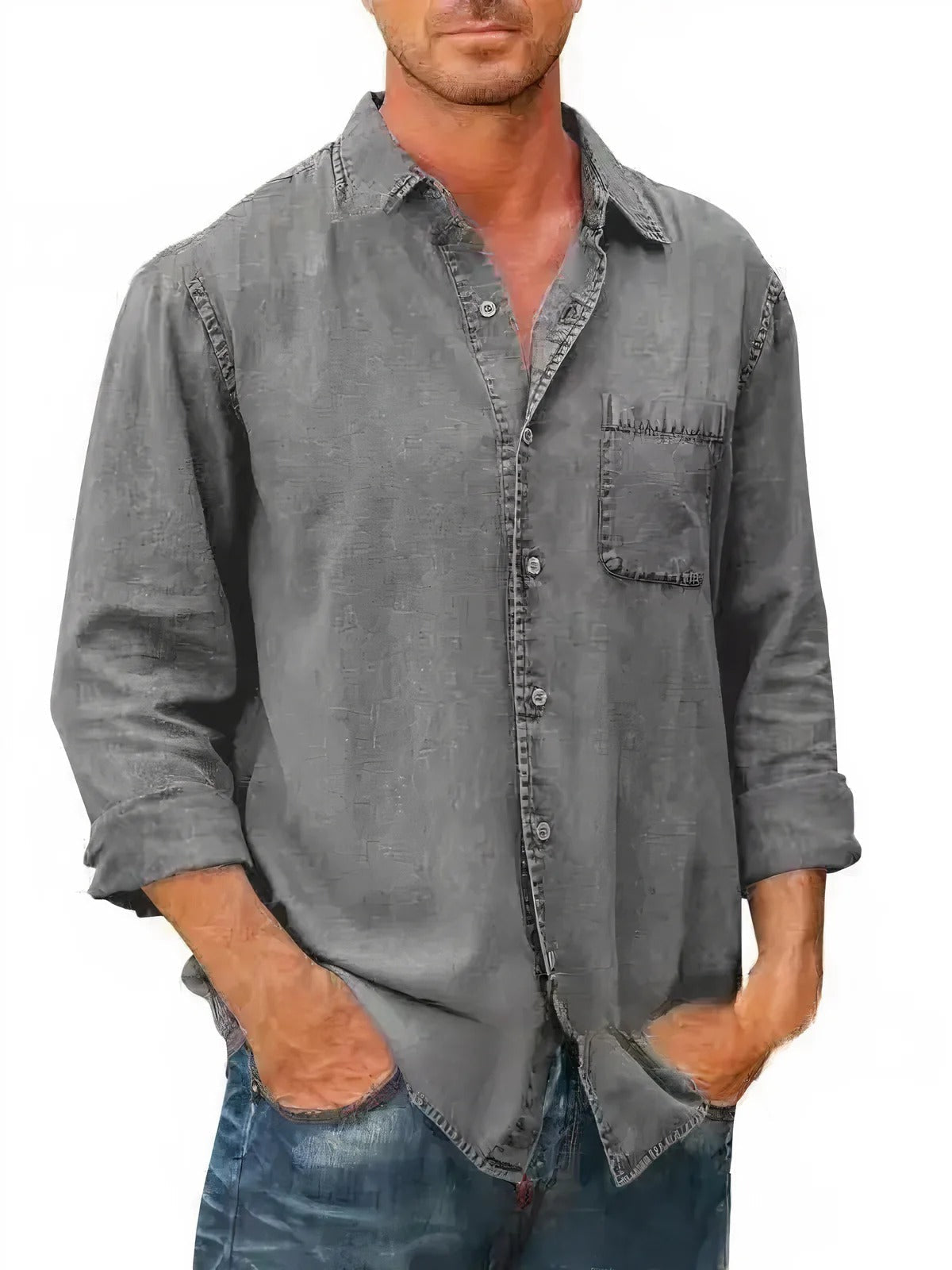 Shirt - Denim Blend Long Shape And Button Front Ease