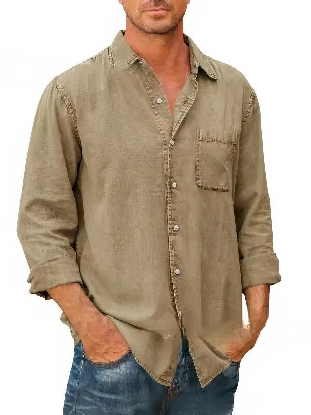 Shirt - Denim Blend Long Shape And Button Front Ease