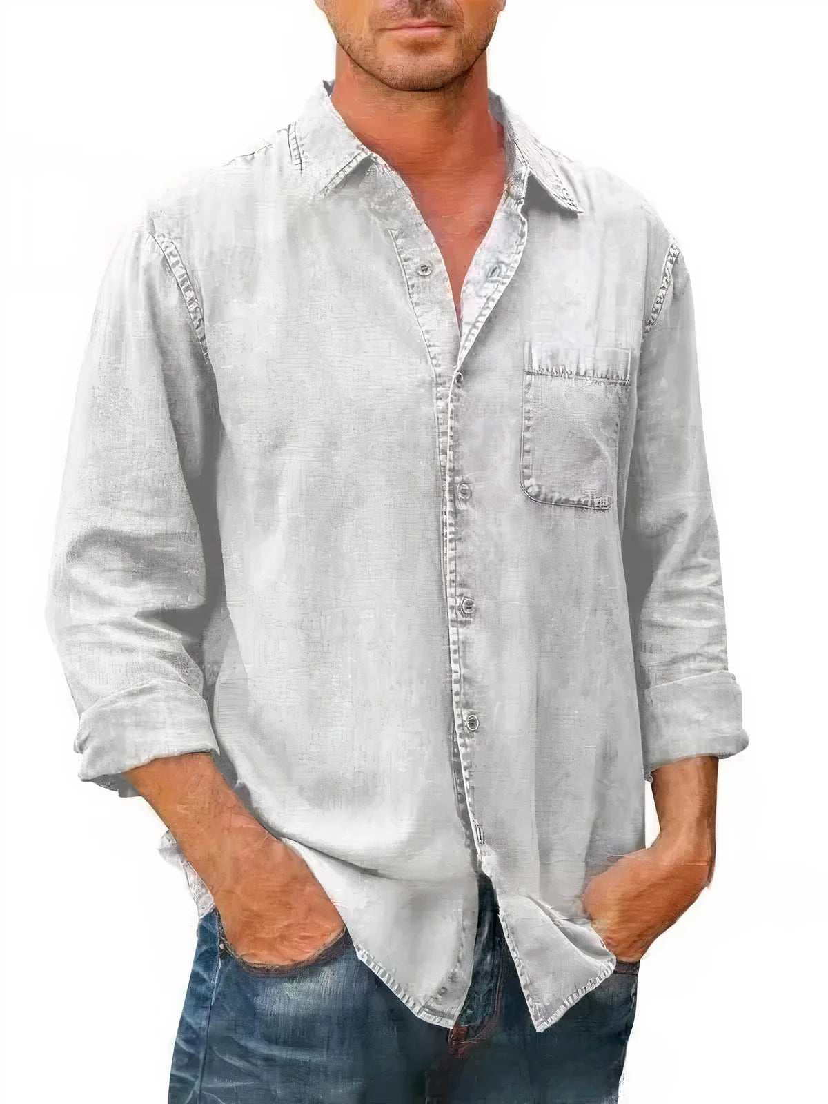 Shirt - Denim Blend Long Shape And Button Front Ease