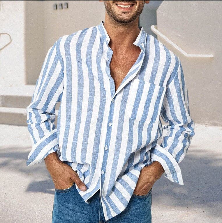 Shirt - Polyester Blend Long Sleeve Striped And Relaxed Fit
